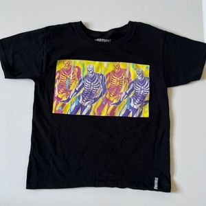Boys Fortnite T-shirt with Skeltons playing hockey - black Fortnite shirt